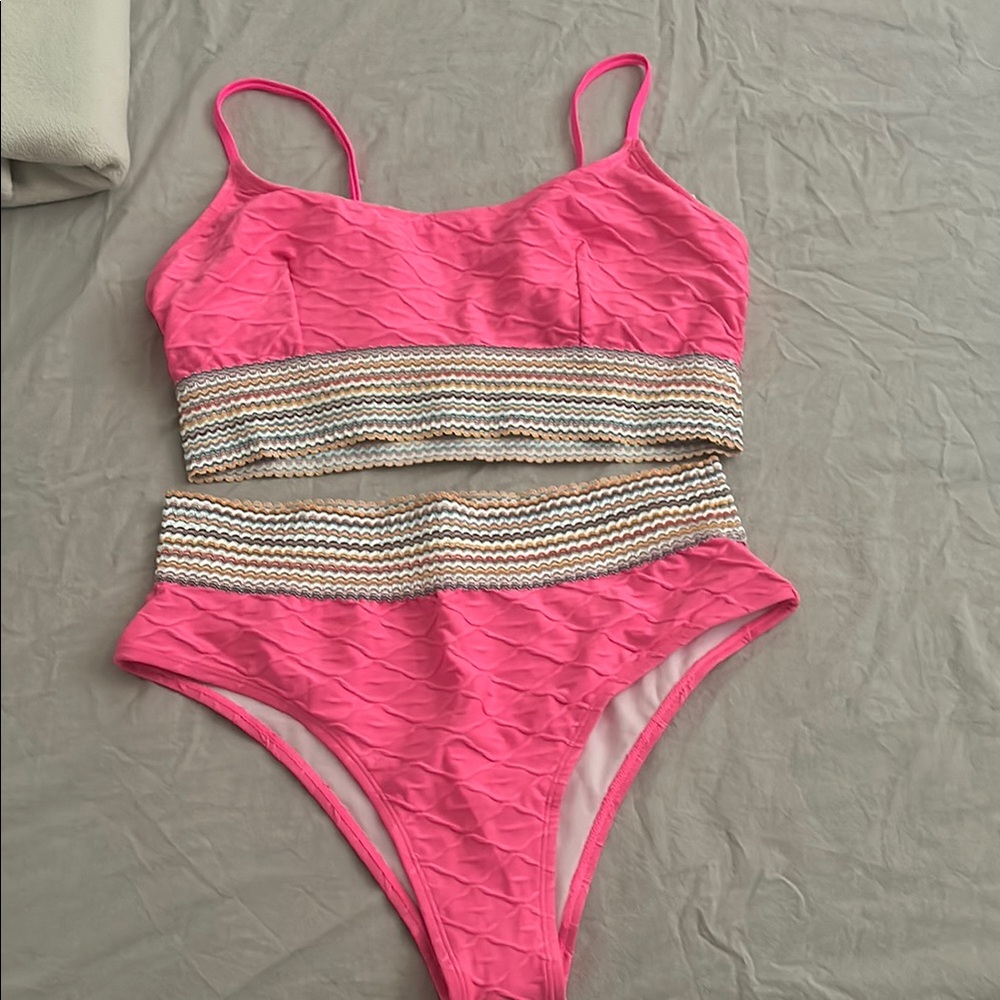 Pink Textured Bikini Set